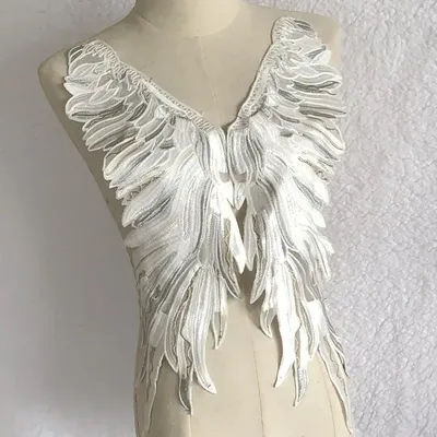 1 Pair White Embroidered Wing Patch Fabric Venice Lace Applique DIY Costume Dress Party Decoration Sewing Repair