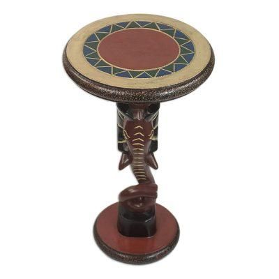 Red Elephant,'Handcrafted Sese Wood Elephant Accent Table from Ghana'