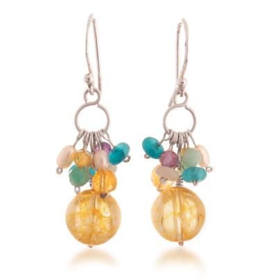 Luminous Marvel,'Citrine and Multi-Gemstone Silver Waterfall Earrings'