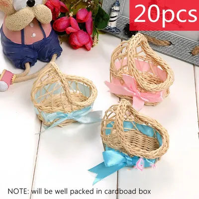 20pcs Mini Rattan Baby Cradle with Ribbon Candy Box Christening Baptism Souvenirs Maternity Gifts Baby Shower Gifts for Guests