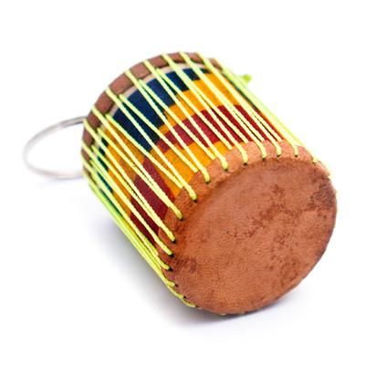 'Djembe Drum-Themed Leather-Accented Kente Cotton Keychain'