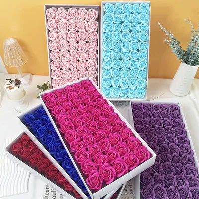 50Pcs/set Dia 5cm Bath Body Flower Floral Soap Rose Flower Head Artificial Flowers Home Decor For Wedding Valentine'S Day Gifts