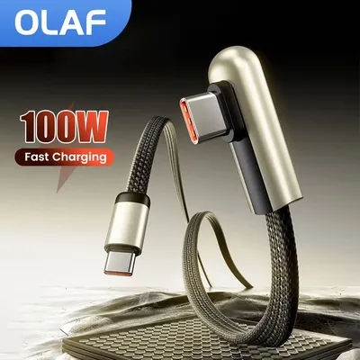 Câble USB Type C vers USB C 100W PD, charge rapide, fil de chargeur coudé à 90 degrés, cordon de données pour iPhone 15 16 Samsung Huawei