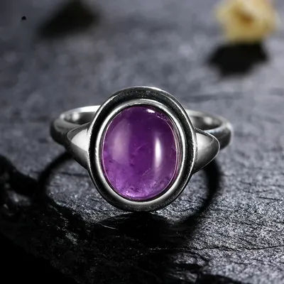Charms 8x10MM Amethyst Women Wedding Rings Silver Plated Jewelry Girls Female 's Party Anniversary Birthday Present Wholesale