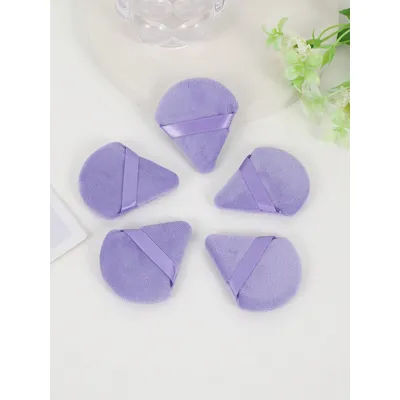 5pcs Purple Triangle Powder Puff Soft Short Pile Crystal Velvet Makeup Sponge, Absorb Powder Well Without Cakey Look