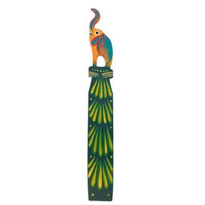 'Mexican Artisan Carved Elephant-Themed Copal Wood Bookmark'