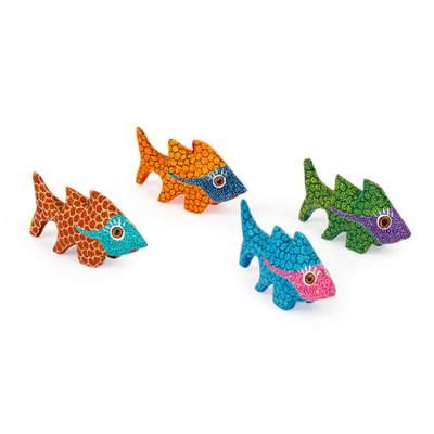 Walking Fish,'Hand Painted Fish Alebrije Ornaments (Set of 4)'