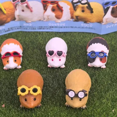 Guinea Pig With Sunglasses Blind Box Cute Mini Anime Action Figure Model Toys Kawai Desktop Decoration Surprise Birthday Gifts