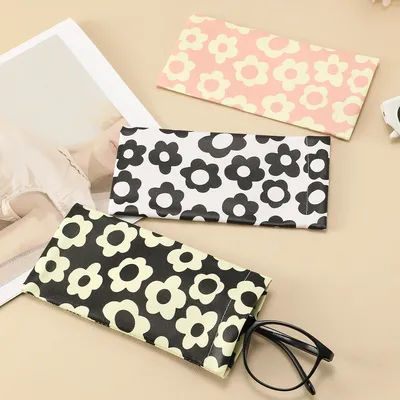 Pochette à lunettes de soleil à imprimé floral, 1 pièce, sac à lunettes portable en cuir PU souple avec motif marguerite pour femmes et hommes, accessoire pour lunettes