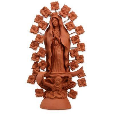 Virgin of Guadalupe,'Hand Sculpted Ceramic Sculpture of Virgin of Guadalupe'