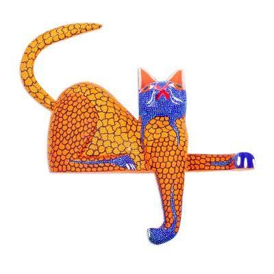 My Domain in Gold,'Blue and Gold Copal Wood Cat Alebrije from Oaxaca'