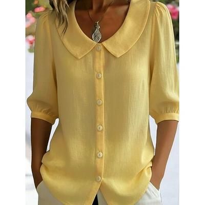 Per donna Camicia Vintage Elegante Scollo a V Senza Spalle Top lunghi Quotidiano Lavoro Ferie Blu Nero Bianco Giallo Rosso Estate Primavera