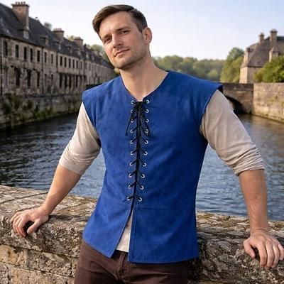 Medievale Rinascimento 17° secolo Gilet Gilet in camoscio Pirata Vichingo Barbaro Coulisse Costume Per uomo Vichingo Costumi da pirata Halloween Carnevale Mascherata Performance LARP Fiera