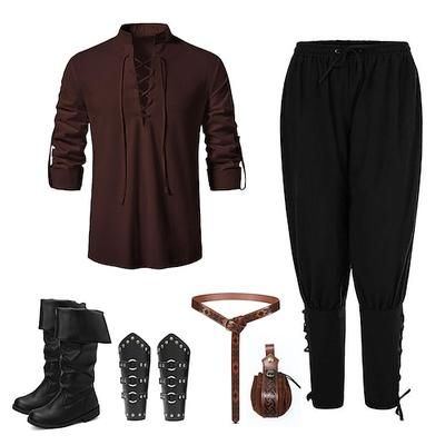 Medievale Rinascimento 17° secolo Lunghezza media Blusa / Camicia Costume Cosplay A stivale Pirata Cavaliere Vichingo Cavaliere Celtico Coulisse Tinta unita Costume Per uomo Vichingo Fantasia