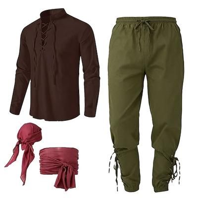 Set Medievale Rinascimento Pantaloni Copricapo Cintura in Vita con accessori Lunghe Pirata Allacciato Tinta unica Costume Per uomo 4 pezzi Costumi da pirata Halloween Carnevale Fiera Rinascimentale