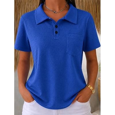 Tunic Waffle da Donna Bottoni Piana Vintage Elegante Classico Maniche Corte Girocollo Lunga Top Quotidiano Blu Rosa Arancio Blu Chiaro Estate Primavera