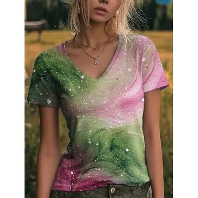 Per donna Maglietta Stampato Grafico Astratto Vintage Elegante Classico Manica Corta Scollo a V Top Regolari Casuale Quotidiano Uscire Rosa Verde Estate Primavera