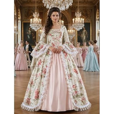 Rococò Barocco Vittoriano Lunghezza al pavimento Vestito Abito da Ballo Manica del polsino svasato Principessa Sposa Abito da ballo Costume Halloween Carnevale Mascherata Matrimonio Performance