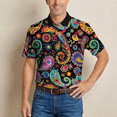 Retrò Vintage Hippie Anni '70 Camicia Maniche corte Hippie Paisley Etnico Costume Per uomo Festival Musicale Feste Abbigliamento quotidiano Adulti Camicia Primavera Estate