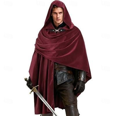 Medievale Rinascimento Mantello Con cappuccio Vichingo Ranger Tinta unica Costume Unisex Vichingo Halloween Carnevale Feste Performance LARP Adulti Mantello