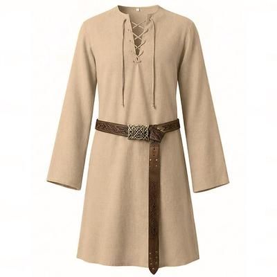 Set Medievale Rinascimento Cintura in Vita Camicia Tunica Lunghe Pirata Vichingo Abbinare con cotone e lino Costume Per uomo Vichingo Costumi da pirata Halloween Carnevale Performance LARP Fiera