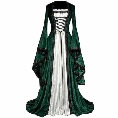 Medievale Rinascimento Vestito Costume di fantasia Lunghe Strega Vichingo Costume Per donna Celtico Fantasia Halloween Carnevale Performance LARP Fiera Rinascimentale Adulti Vestito