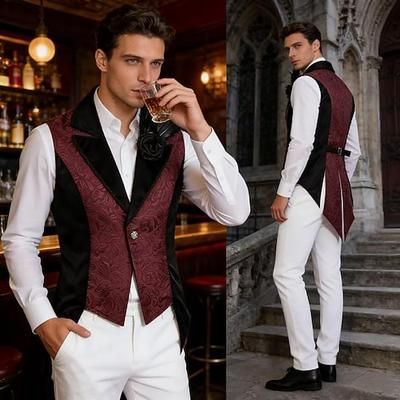 Medievale Rinascimento Steampunk Gilet Frac Vampiro Abiti reali Costume Per uomo Fantasia Halloween Carnevale Performance LARP Fiera Rinascimentale Adulti Gilet Spille