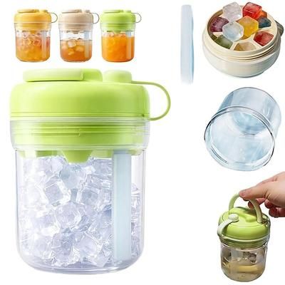 Bottiglia d'acqua 3 in 1 con vassoio per cubetti di ghiaccio e cannuccia coperchio, bollitore per cubetti di ghiaccio portatile senza contatto, bottiglia di stoccaggio riutilizzabile, vassoio per