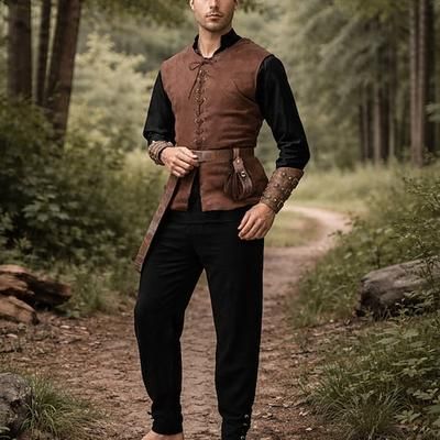 Medievale Rinascimento Pantaloni Gilet Cintura in Vita Lunghe Pirata Vichingo Ranger Allacciato Costume Per uomo Costumi da pirata Mascherata Feste Fiera Rinascimentale LARP Adulti Gilet Camicia