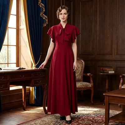 Vintage Anni Ruggenti Anni 1920 Lunghezza lunga Vestito Abito Flapper Maniche corte Il grande Gatsby Charleston Tinta unica Linea ad A Scollo a V Costume Per donna Halloween Carnevale speakeasy