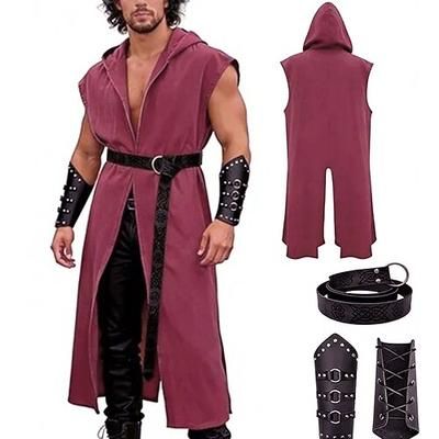 Retrò Vintage Medievale Rinascimento Cintura in Vita Mantello con Cappuccio Parabraccia Senza maniche Arciere Ranger Tinta unica Costume Per uomo Fantasia Mascherata Feste Fiera Rinascimentale LARP