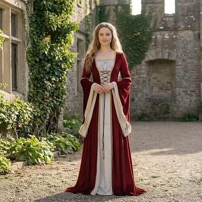 Abito Medievale Rinascimento Lunghezza alla caviglia Vestito Manica del polsino svasato Strega Vichingo Abiti reali Costume Per donna Celtico Reale Halloween Carnevale Performance LARP Fiera