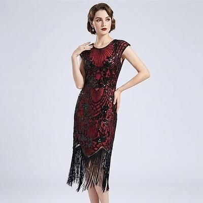 Anni Ruggenti Anni 1920 Retrò Vintage Lunghezza al ginocchio Abito Flapper Senza maniche Il grande Gatsby Charleston Paillettes Frangia con nappe Costume Per donna Halloween Carnevale speakeasy Festa