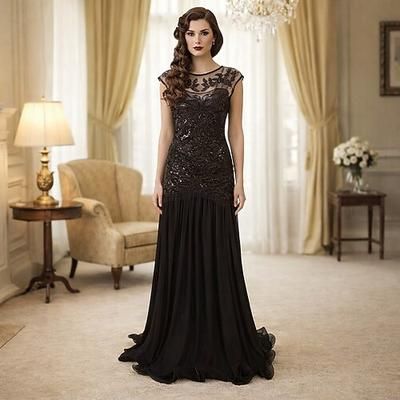 Anni Ruggenti Anni 1920 Lunghezza alla caviglia Vestito Abito da sera Abito da Ballo Senza maniche Il grande Gatsby Taglie Forti Invitato al matrimonio Paillettes Costume Per donna Carnevale