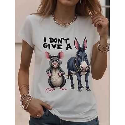 Per donna Maglietta Stampato Grafico Animale Vintage Elegante Classico Manica Corta Girocollo Top Regolari Quotidiano Weekend Bianco / blu Bianco e grigio Bianco Estate Primavera