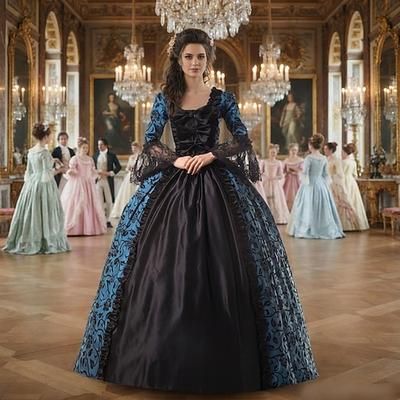 Rococò Vittoriano Rinascimento Lunghezza al pavimento Vestito Costume da festa Mascherata Taglie Forti Normale A palloncino Manica del polsino svasato Principessa Pizzo Tela Vintage Abito da ballo