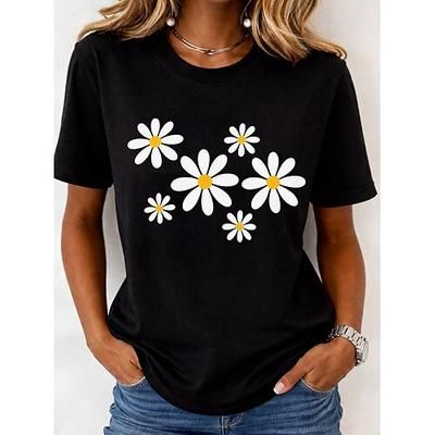 Per donna Maglietta Stampato Floreale Grafico Piante Moda Elegante Classico Manica Corta Girocollo Top Regolari Casuale Quotidiano Weekend Blu Verde con beige Nero Marrone Cachi Estate Primavera