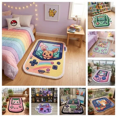 Retro Gamepad Pokémon Rug Soft Anti-slip Decorative Carpet for Bedroom Living Room Gaming Room Kawaii Anime Mat Gift Blanke