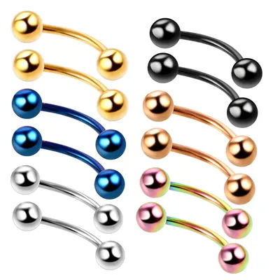 Lot of 2pcs Titanium Anodized Colorful Curved Barbell Eyebrow Piercing Ring Fashion Girls Jewelry