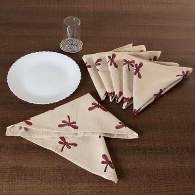 '6 Dragonfly-Patterned Hand-Block Printed Cotton Napkins'