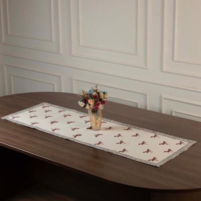 'Cotton Table Runner with Hand-Block Printed Dragonfly Motifs'
