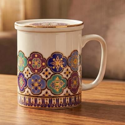 'Benjarong-Inspired Porcelain Lidded Mug in White and Blue'