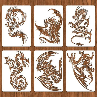 Bview Art 6-Piece Dragon Painting Stencil Set - Reusable Airbrush Templates for Detailed Art & Craft Projects