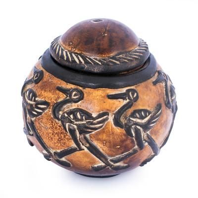 'Ghanaian Bird-Themed Dried Calabash Gourd Decorative Box'