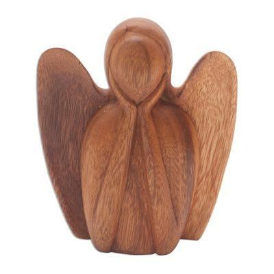Watching Angel,'Angel Statuette Hand Carved from Wood'