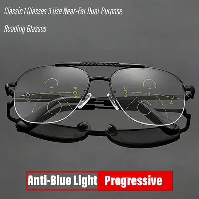 Lunettes de lecture progressives multifocales anti-lumière bleue pour hommes et femmes, mode, presbytie, ordinateur, vision de loin et de près