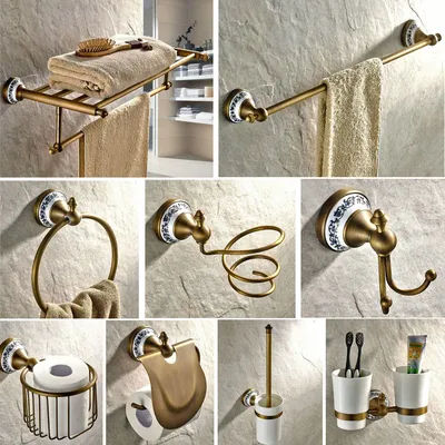 Antique Brass Porcelain base Bathroom Hardware Towel Shelf Towel Bar Paper Holder Cloth Hook Bathroom Accessories KD975