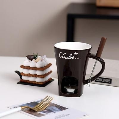 Tazza per fonduta di cioccolato, pentola in ceramica con forchette, set creativo per fonduta in miniatura per formaggio, cioccolato, gelato, candela, stufa riscaldante, dessert, servizio da tavola per feste, cucina, regalo