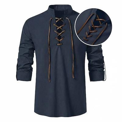 Medievale Rinascimento Camicia Lunghe Pirata Vichingo Costume Per uomo Halloween Carnevale Performance LARP Fiera Rinascimentale Adulti Camicia