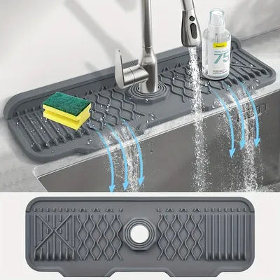 1Pcs Silicone Faucet Mat Water Ripples Kitchen Bathroom Drainage Pad Wash Basin Large Sink Splash Pad Countertop Protector